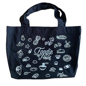 Local MOTION “Foodie at Heart” Black & White Tote Bag w/ Straps